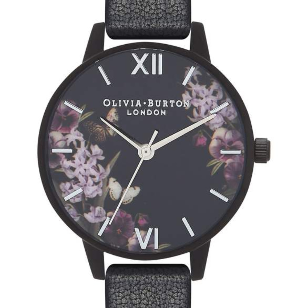Olivia Burton Dark Floral Leather Watch